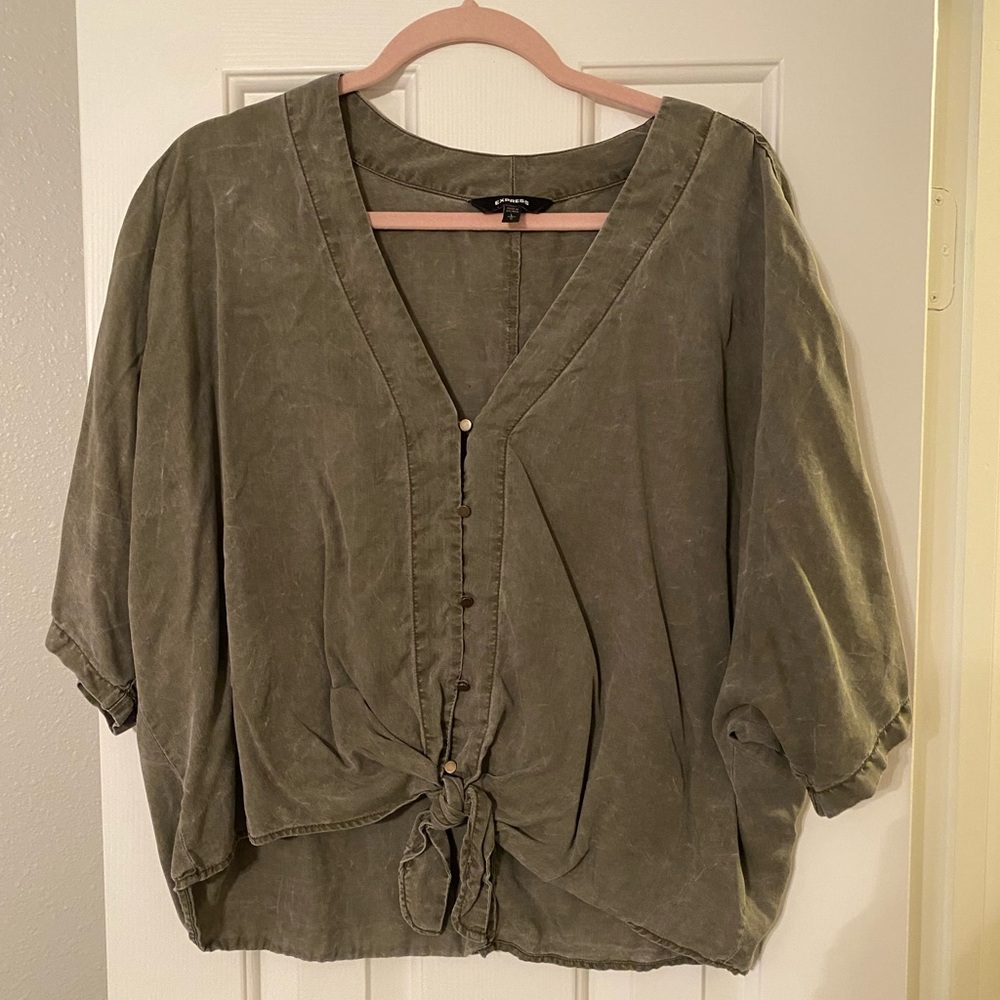 Olive green button up top